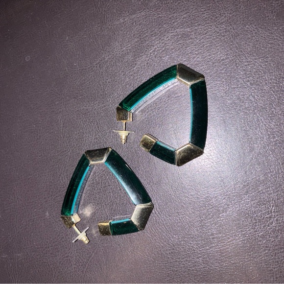 Kendra Scott limited edition Elegant Green and Gold Hoop Earrings